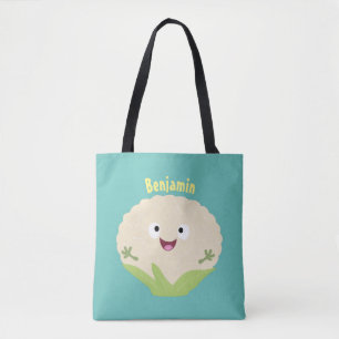 Cute happy cauliflower vegetable cartoon tote bag