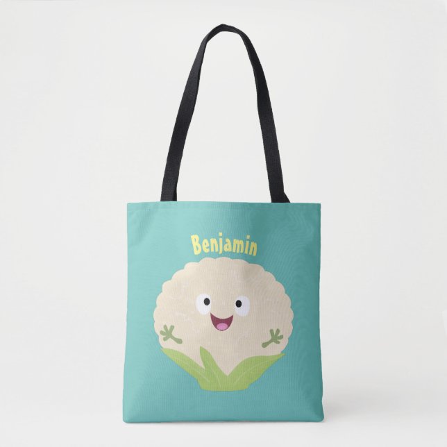 Cute happy cauliflower vegetable cartoon  tote bag (Front)