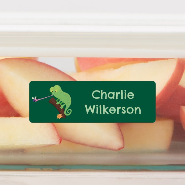 Cute happy chameleon lizard cartoon personalised (Affixed)