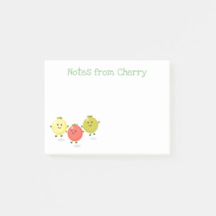 Cute happy cherry tomatoes cartoon illustration post-it notes