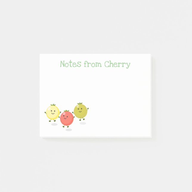 Cute  happy cherry tomatoes cartoon illustration post-it notes (Front)