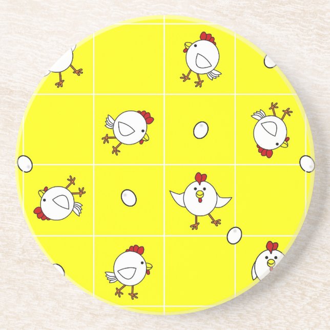 Cute Happy Chicken Dance Yellow Coaster (Front)