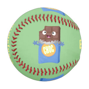 Cute happy chocolate candy bar cartoon character baseball