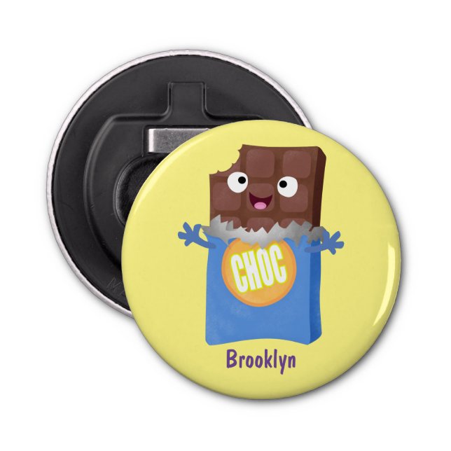 Cute happy chocolate candy bar cartoon character bottle opener (Front)