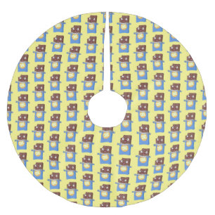 Cute happy chocolate candy bar cartoon character brushed polyester tree skirt