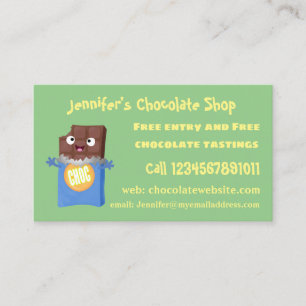 Cute happy chocolate candy bar cartoon character business card