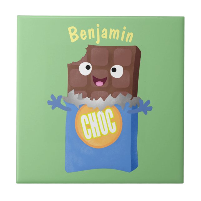 Cute happy chocolate candy bar cartoon character ceramic tile (Front)