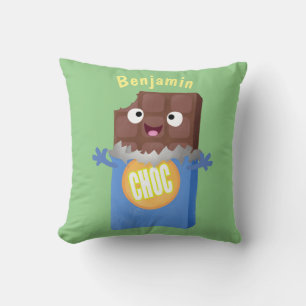 Cute happy chocolate candy bar cartoon character cushion