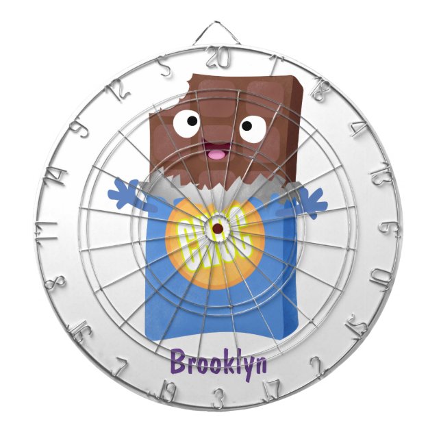 Cute happy chocolate candy bar cartoon character dartboard (Front)