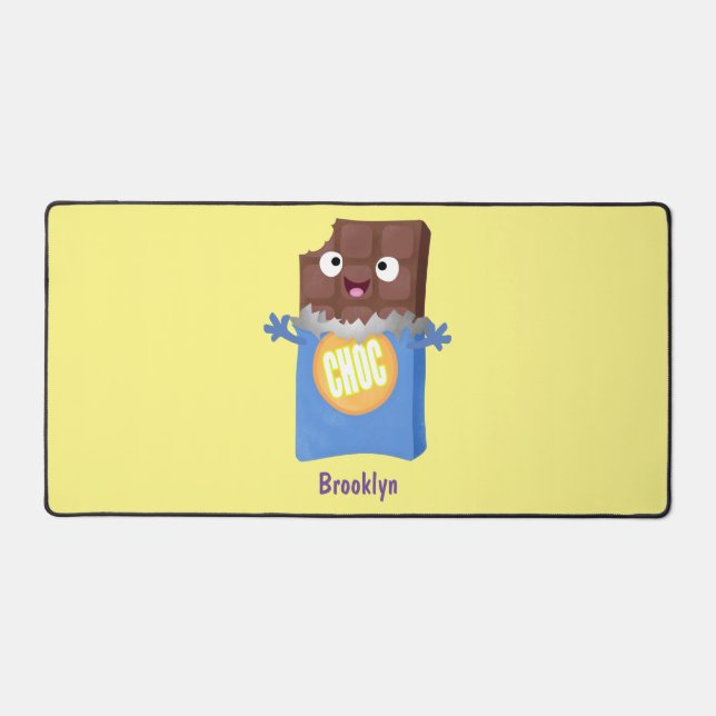 Cute happy chocolate candy bar cartoon character desk mat (Front)