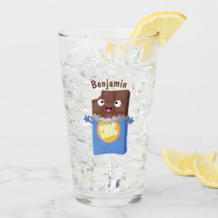 Cute happy chocolate candy bar cartoon character glass