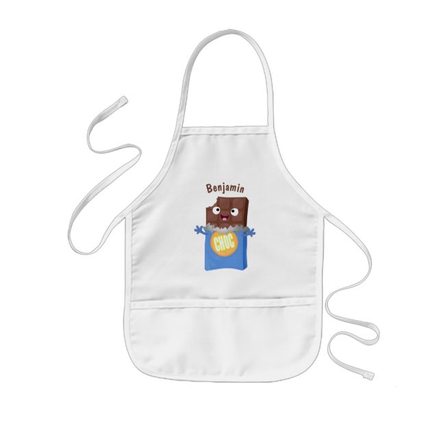 Cute happy chocolate candy bar cartoon character kids apron (Front)