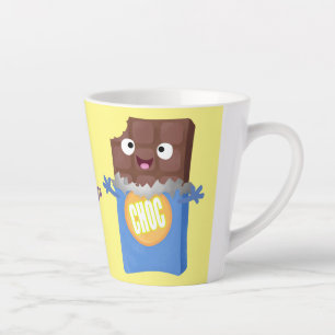 Cute happy chocolate candy bar cartoon character latte mug