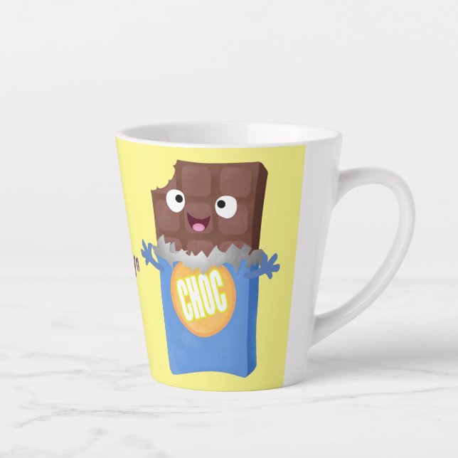 Cute happy chocolate candy bar cartoon character latte mug (Right)