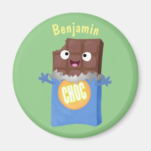 Cute happy chocolate candy bar cartoon character magnet