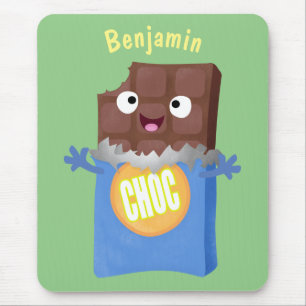 Cute happy chocolate candy bar cartoon character mouse pad