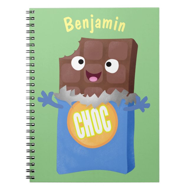 Cute happy chocolate candy bar cartoon character notebook (Front)