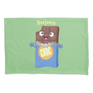 Cute happy chocolate candy bar cartoon character pillowcase