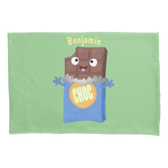Cute happy chocolate candy bar cartoon character pillowcase (Front)