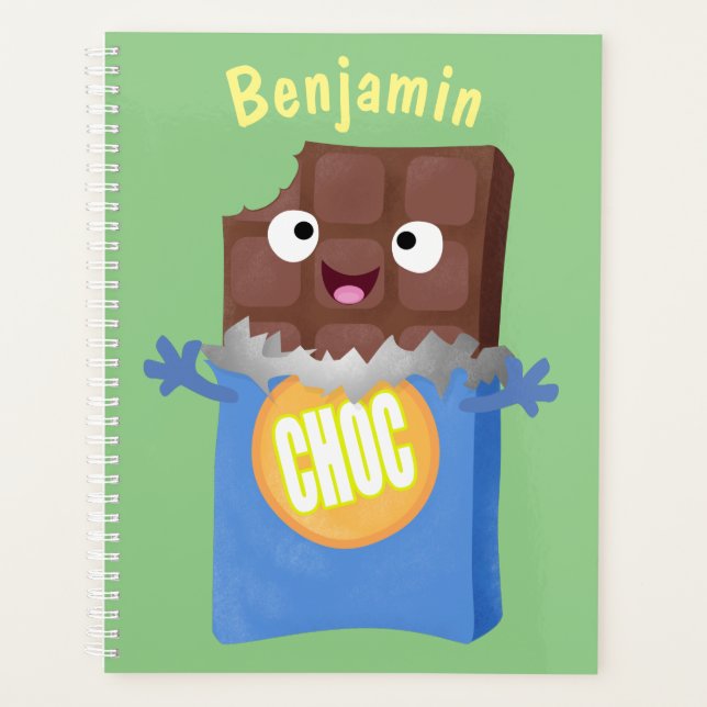 Cute happy chocolate candy bar cartoon character planner (Front)
