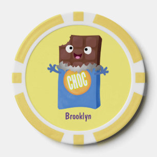 Cute happy chocolate candy bar cartoon character poker chips