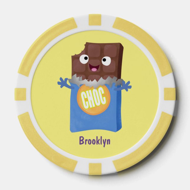 Cute happy chocolate candy bar cartoon character poker chips (Front)