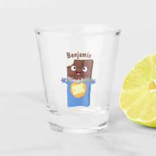 Cute happy chocolate candy bar cartoon character shot glass