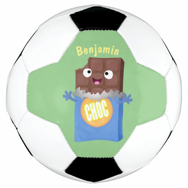Cute happy chocolate candy bar cartoon character soccer ball (Front)