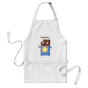 Cute happy chocolate candy bar cartoon character standard apron