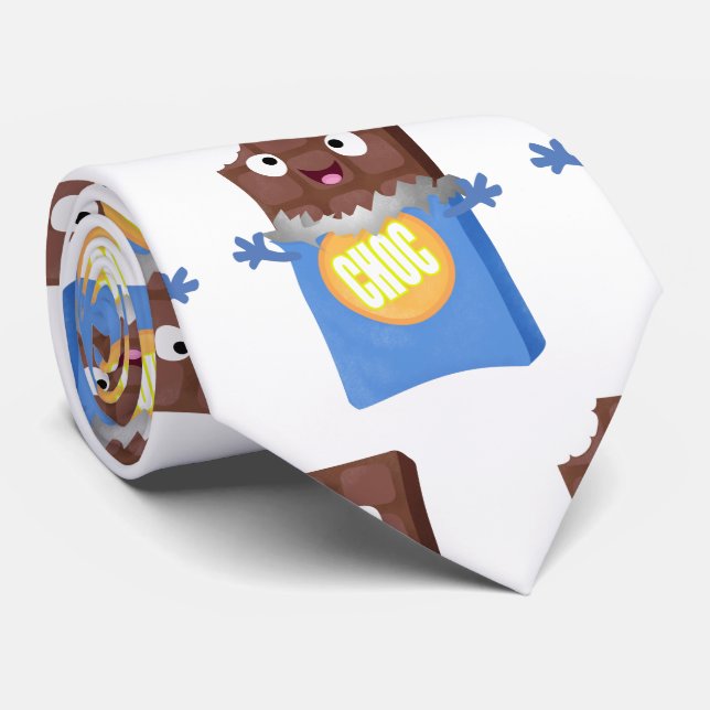 Cute happy chocolate candy bar cartoon character tie (Rolled)