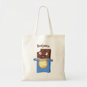 Cute happy chocolate candy bar cartoon character tote bag