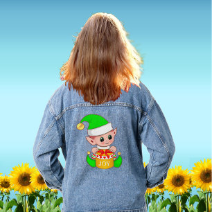 Cute Happy Christmas Elf Denim Jacket