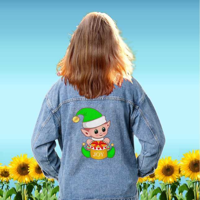 Cute Happy Christmas Elf Denim Jacket (Creator Uploaded)