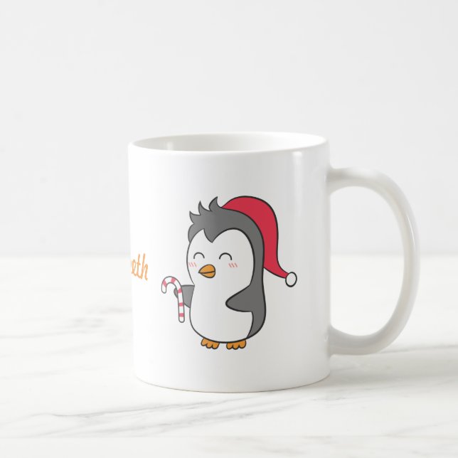 Cute Happy Christmas Penguin Candy Cane For Kids Coffee Mug (Right)