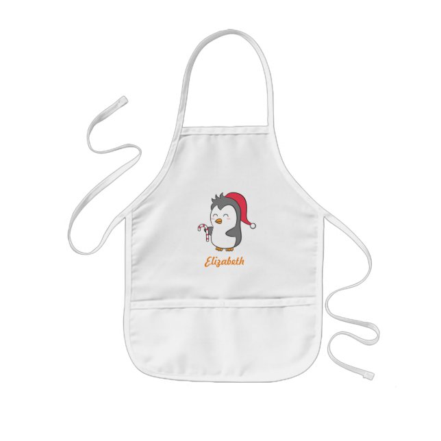 Cute Happy Christmas Penguin Candy Cane For Kids Kids Apron (Front)