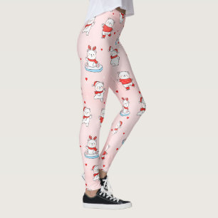 Cute Happy Christmas Polar Bear Seamless Pattern Leggings
