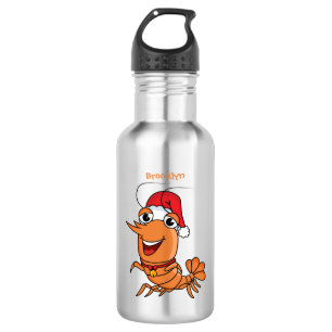 Cute happy Christmas shrimp cartoon illustration 532 Ml Water Bottle