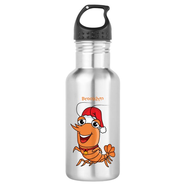 Cute happy Christmas shrimp cartoon illustration 532 Ml Water Bottle (Front)