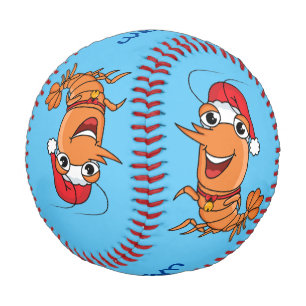 Cute happy Christmas shrimp cartoon illustration Baseball