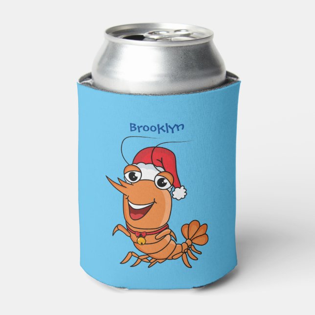 Cute happy Christmas shrimp cartoon illustration Can Cooler (Can Front)