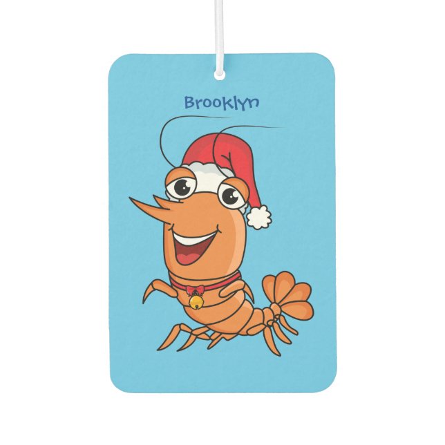 Cute happy Christmas shrimp cartoon illustration Car Air Freshener (Front)