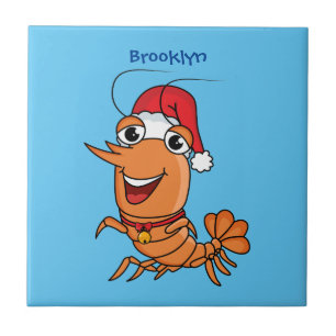 Cute happy Christmas shrimp cartoon illustration  Ceramic Tile