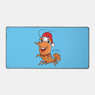 Cute happy Christmas shrimp cartoon illustration Desk Mat