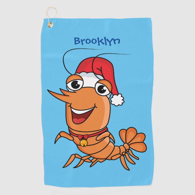 Cute happy Christmas shrimp cartoon illustration Golf Towel (Front)