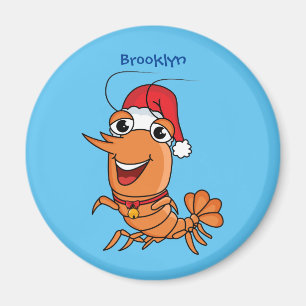 Cute happy Christmas shrimp cartoon illustration  Magnet