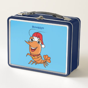 Cute happy Christmas shrimp cartoon illustration  Metal Lunch Box