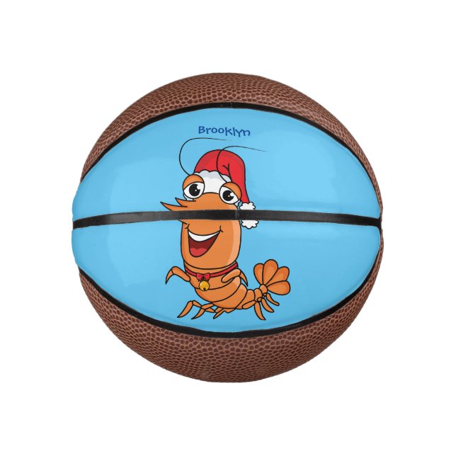 Cute happy Christmas shrimp cartoon illustration Mini Basketball (Front)