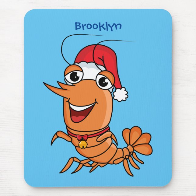 Cute happy Christmas shrimp cartoon illustration Mouse Pad (Front)
