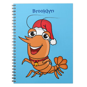 Cute happy Christmas shrimp cartoon illustration Notebook