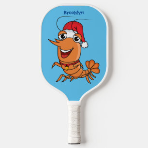 Cute happy Christmas shrimp cartoon illustration  Pickleball Paddle